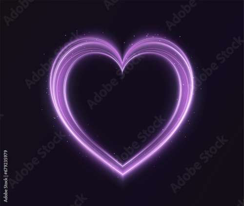 Heart pink with flashes isolated on transparent background. Light heart for holiday cards  banners  invitations. Heart-shaped blue wire glow. PNG vector  