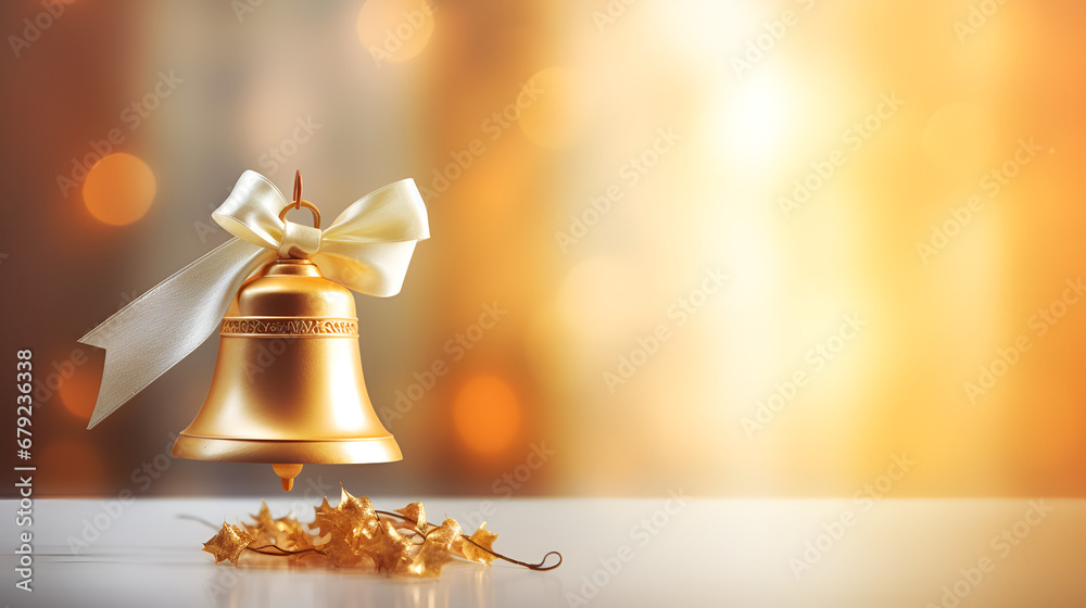 Festive Charm: Golden Bell Gleaming on a  dark Background for Christmas  background ai generated