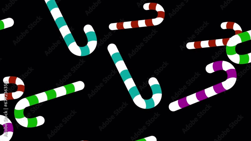 Rotating cane lollipop on a black screen. Animation of Christmas candy ...