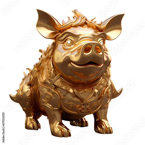 Golden pig statue on transparent background  white background  isolated  icon material  vector illustration