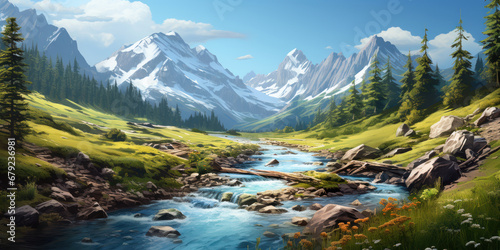 Mountain landscape with a mountain stream