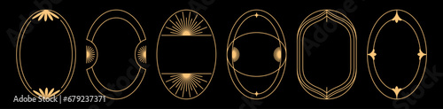 Vector set of design elements and illustrations in simple linear style - oval boho logo design elements and frames for social media stories and posts with copy space for text..