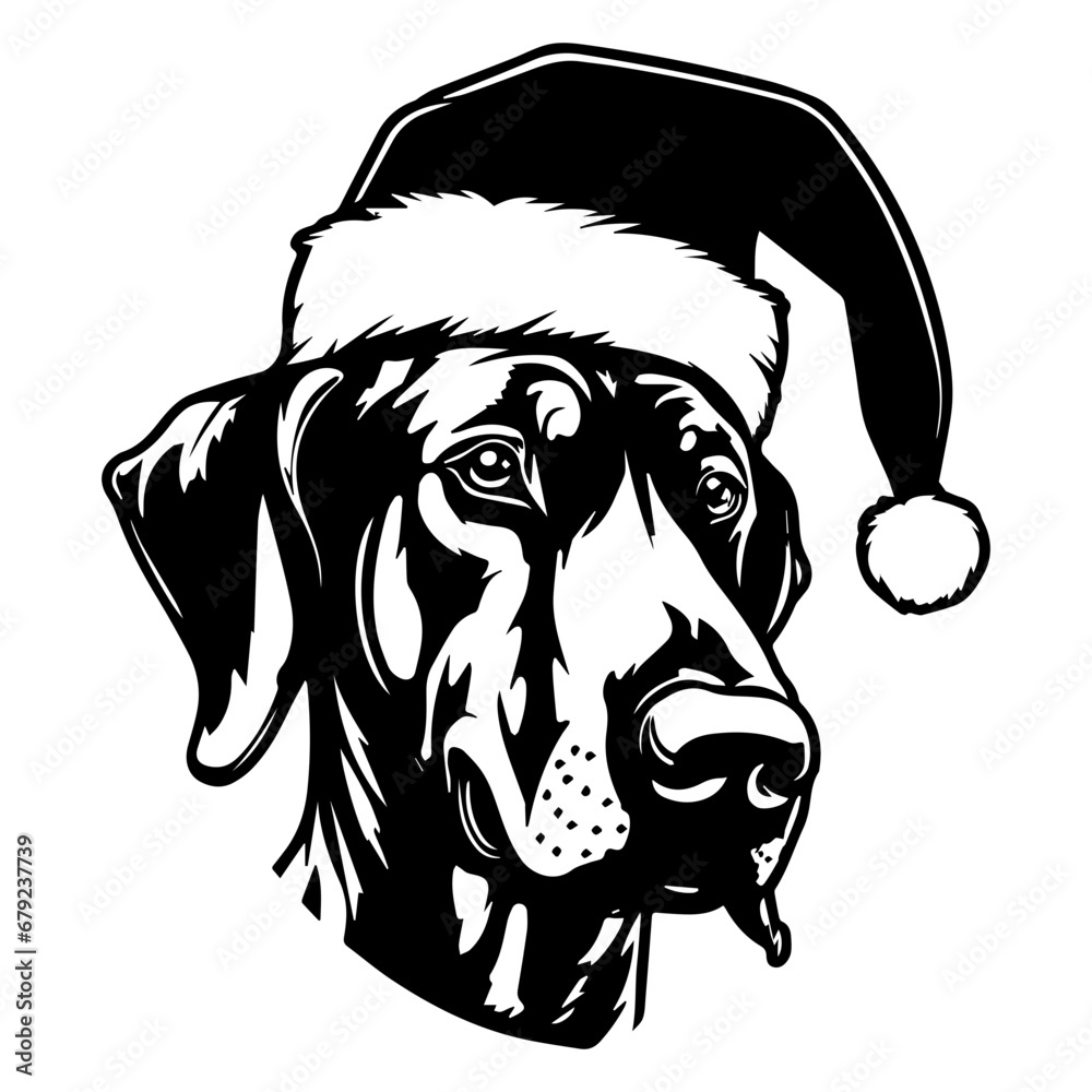 Cute Doberman Dog wearing Santa hat head, Christmas illustration, Generative AI.