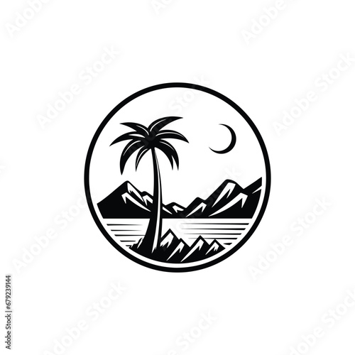 Abstract design summer logo template with palm trees. Vector illustration.