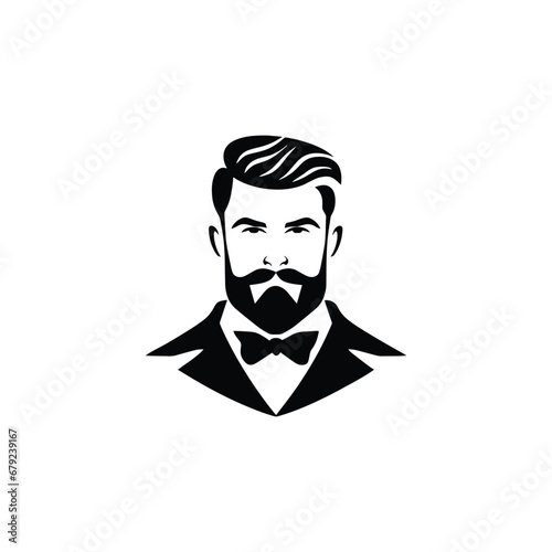 Stylish barber shop logo featuring a dashing man with a beard and mustache.