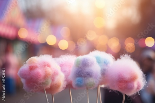 cotton candy on blurred christmas market background