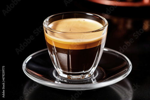 Photo of a freshly brewed cup of coffee on a delicate porcelain saucer