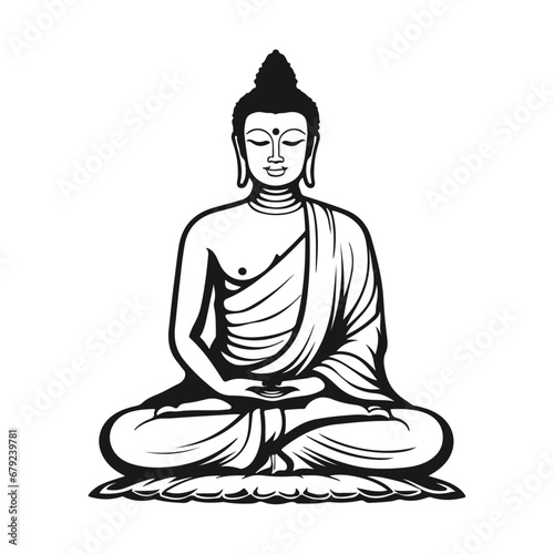 Vector silhouette of Buddha line drawing. Sketch of meditating buddah statue. Vector illustration isolated on white buddha head pray om mani padme hum