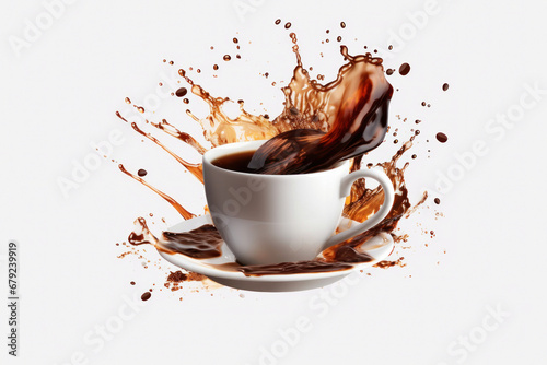 Photo of a steamy cup of freshly brewed coffee on a delicate saucer