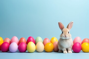 cute easter bunny and colorful eggs holiday design