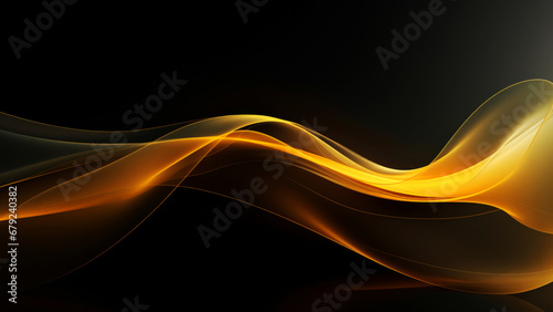 Abstract golden glowing waves design with smooth curves and soft shadows on clean modern background. Fluid gradient motion of dynamic lines on minimal backdrop