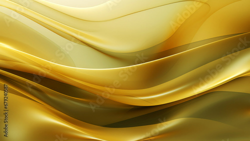 Abstract mustard olive waves design with smooth curves and soft shadows on clean modern background. Fluid gradient motion of dynamic lines on minimal backdrop