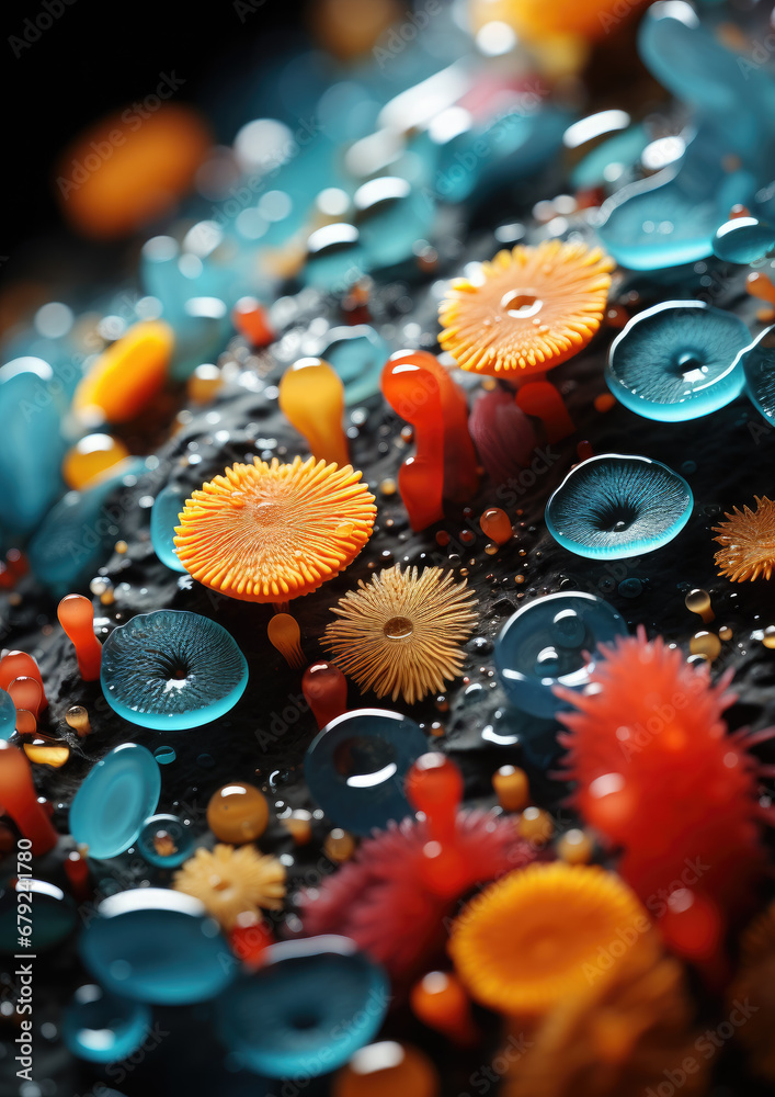 bacteria under a microscope, microorganisms, viruses, microbes, protozoa, science, biology, plants, algae, abstract background, art, laboratory, flowers, chemistry
