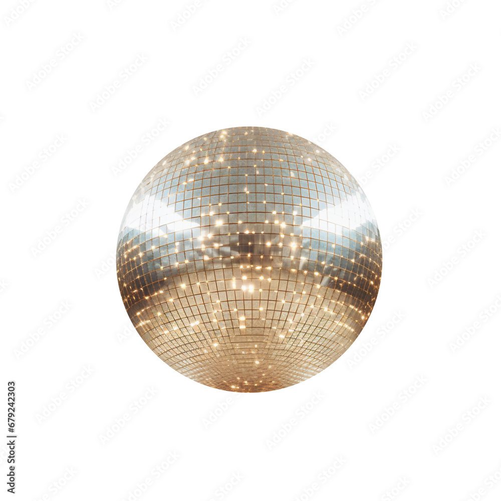 Fototapeta premium Golden Retro 70s Disco Ball Isolated on Transparent Background PNG 