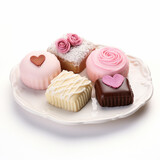 Valentins Tag Decor. French cakes – small, tasty, beautiful petit fours with romantic decor and packaging .  Ai generative