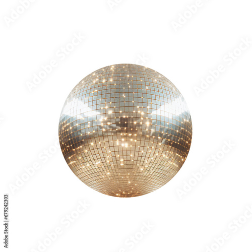 Golden Retro 70s Disco Ball Isolated on Transparent Background PNG 