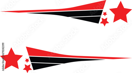 Racing car decals, stars, stickers on both sides of the car.