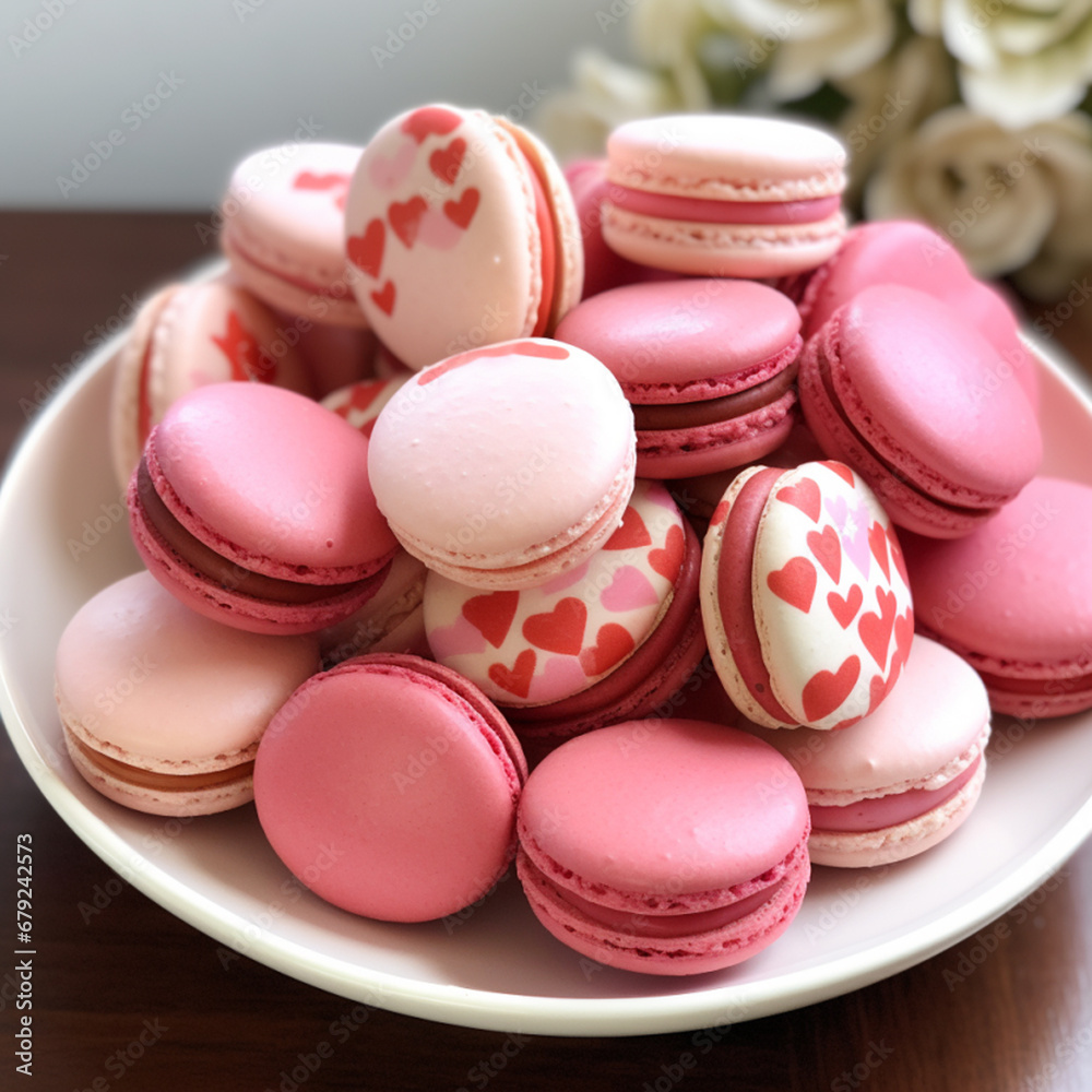 Obraz premium Valentins Tag Decor- macaroons on a wooden table. Ai generative