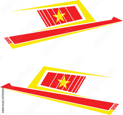 Decals are stuck on both sides of the car. Stylish decal illustrating the Vietnamese flag