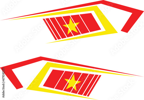 Decals are stuck on both sides of the car. Stylish decal illustrating the Vietnamese flag
