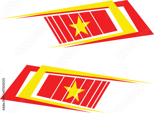 Decals are stuck on both sides of the car. Stylish decal illustrating the Vietnamese flag