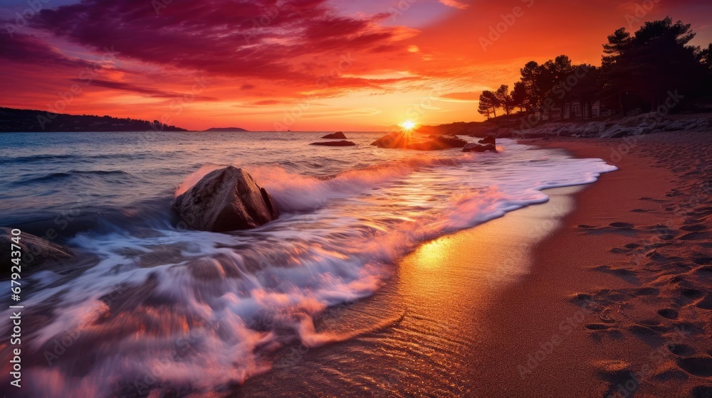 Beautiful sunset on the beach - obrazy, fototapety, plakaty 