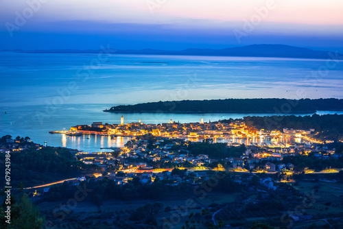 Historic town of Rab evening panoramic view, Island of Rab