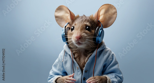 mouse in a clothes listening to music photo