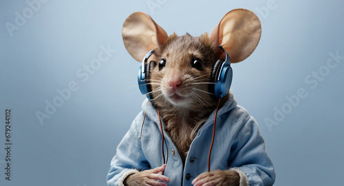 mouse in a clothes listening to music