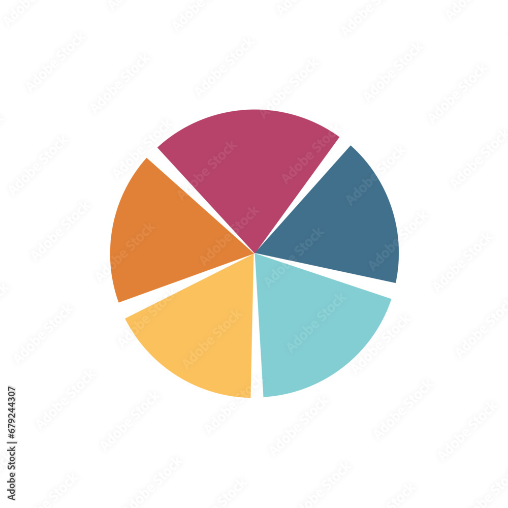 Circular structure chart divided into multicolor segments. Piechart with segments and slices. 