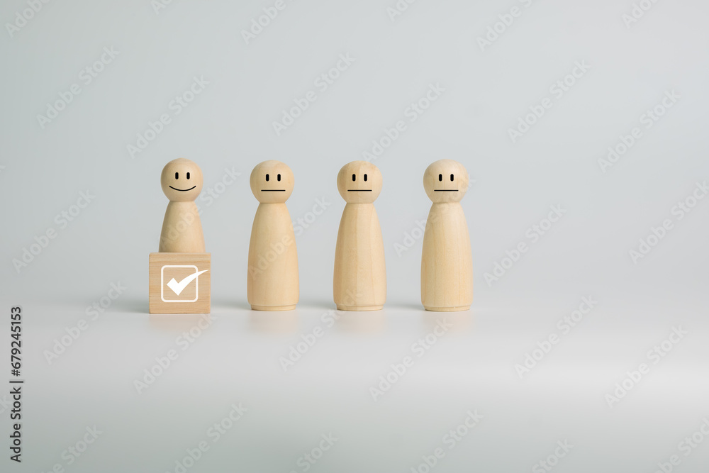 HR hiring recruit job. searching job and business leadership concept.wooden person. with check button.