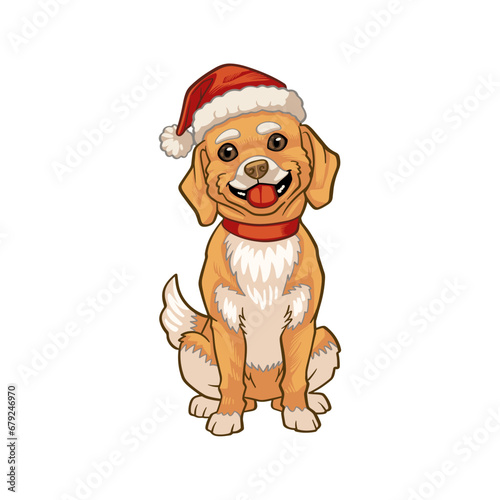 Dog wear a christmas santa hat vector mascot character © ironstone72