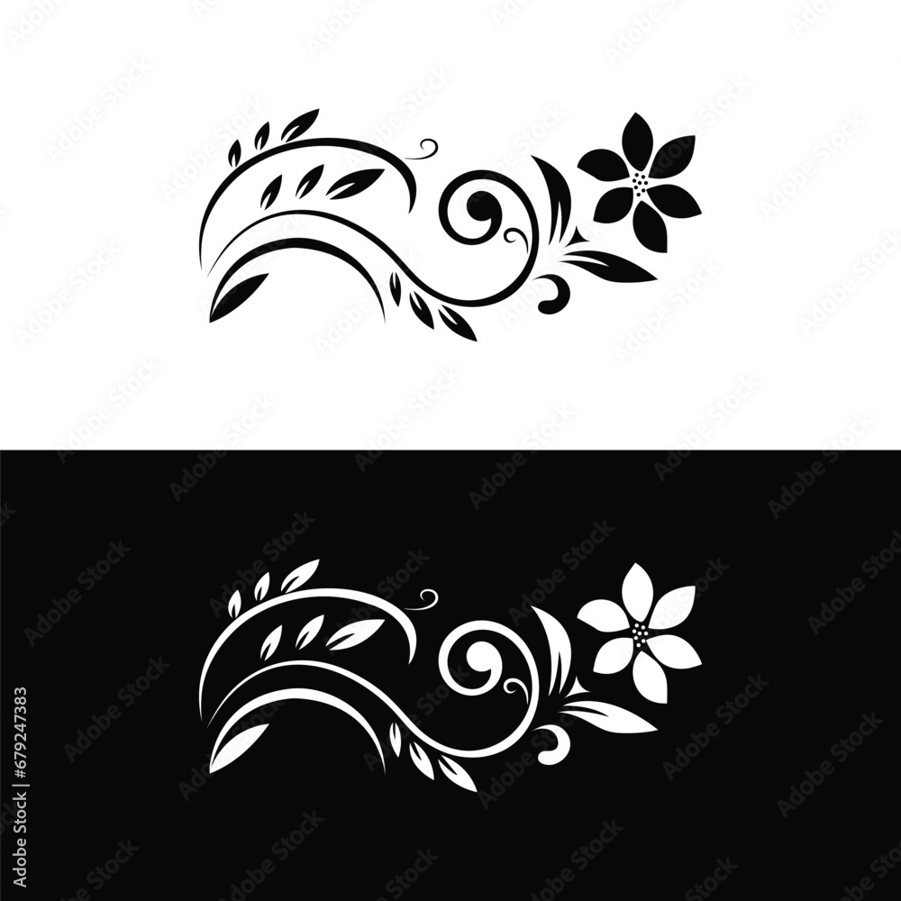 Set of differents flower linen on white background,Cute doodle floral wreath frame set,emblem or icon for company branding. Decorative flower silhouette. Tattoo art style. - obrazy, fototapety, plakaty 