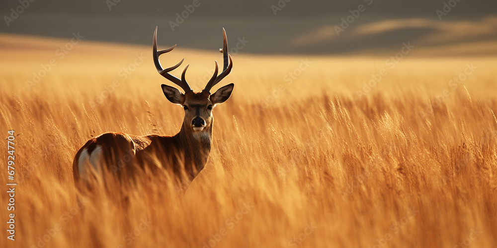Obraz premium A single buck in the grassland. Generative AI.
