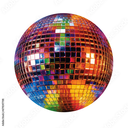Golden Colorful Vibrant Retro 70s Disco Ball Isolated on Transparent Background PNG	