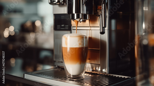 Espresso machine making fresh coffee photo