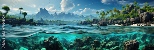 Eden's Echo: A Paradise Island Poster with Clear Water and Beach, Unveiling the Pristine Embrace of Nature's Secluded Serenity, Crafted by Generative AI