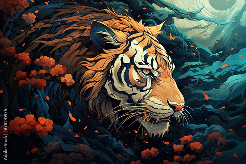 Fantasy of colorful tiger head on clean background. Wildlife Animals.