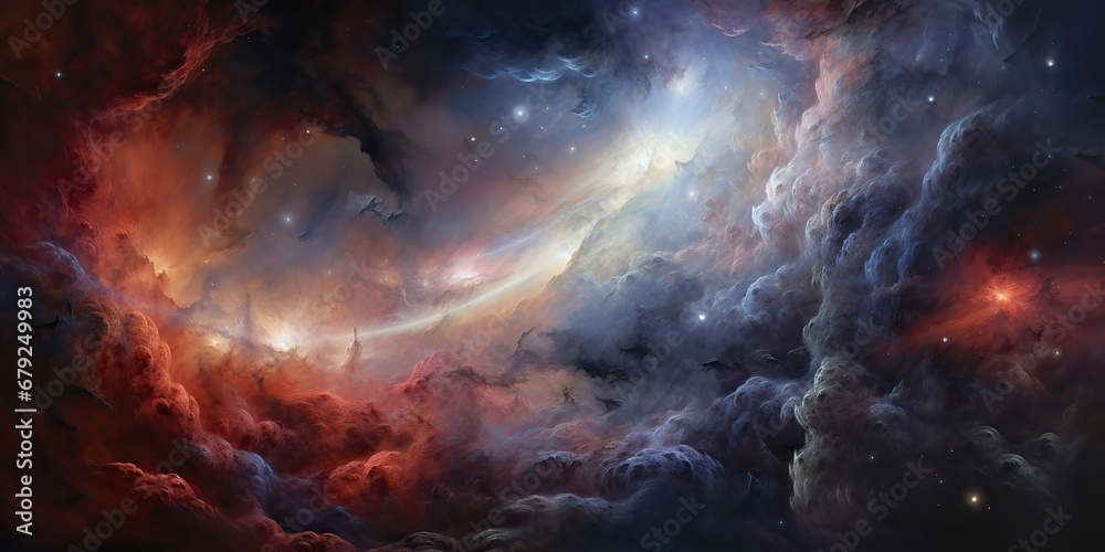 Fototapeta premium Galaxy space cosmic decorative universe galaxy background in pink dark colors. Can be used for graphic or web design