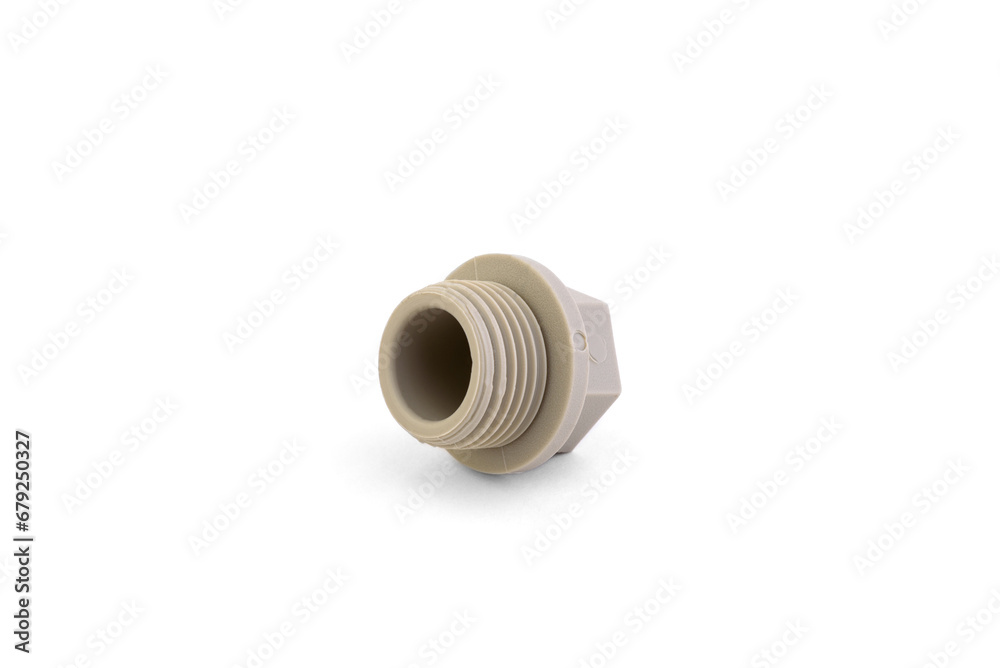 Plug fitting for PVC pipes isolated on white background. Plug fitting for PVC pipes isolated on white background.