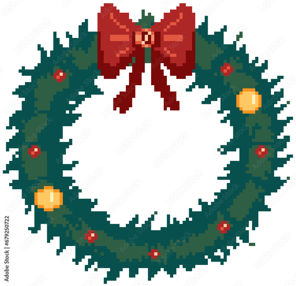 Christmas wreath pixel illustration Christmas wreath pixel illustration