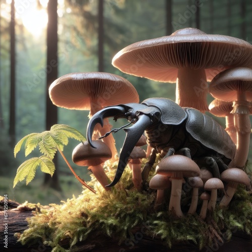 mushrooms and insect in the forest