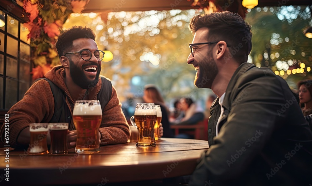 Two Friends Enjoying a Relaxing Evening With Cold Beers
