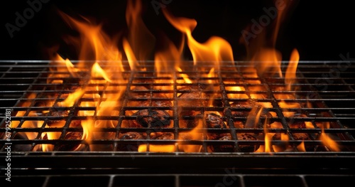 flames are erupting on the grill on a black background Generative AI
