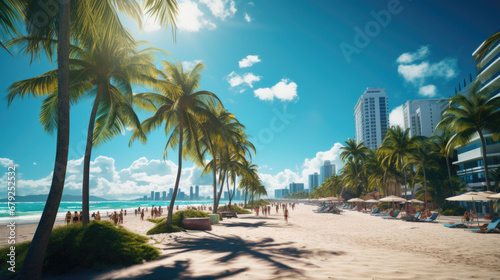 A beach with a big city in the background like Miami © jr-art