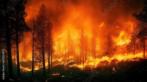 Forest on fire and environment damage and natural habitats  fire is everywhere and air pollution