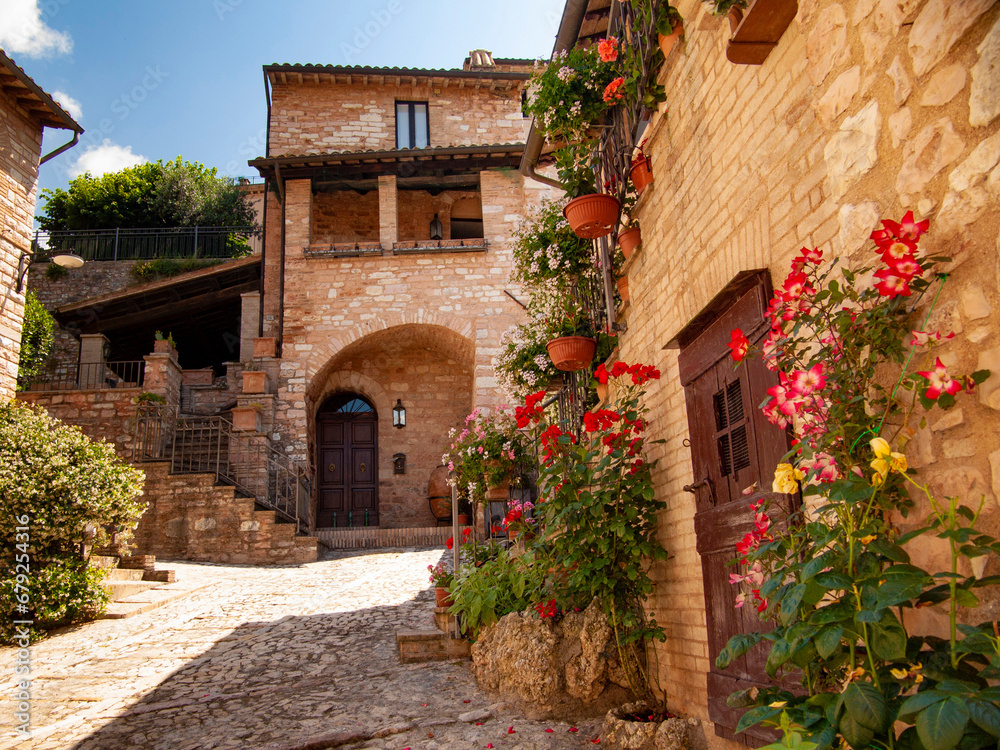 Fototapeta premium Italia, Umbria, il paese di Spello, il borgo antico.