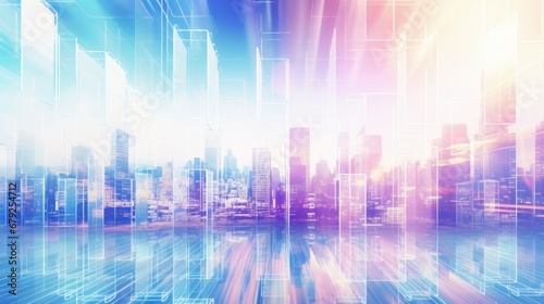 Bright holographic cityscape background