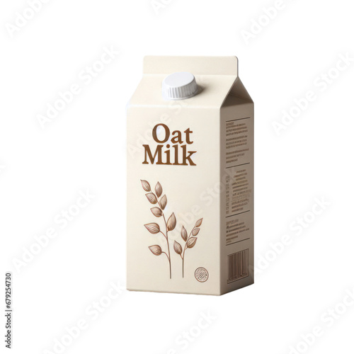 Oat milk carton box isolated on white transparent background, PNG photo