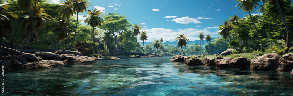 Eden's Echo: A Paradise Island Poster with Clear Water and Beach, Unveiling the Pristine Embrace of Nature's Secluded Serenity, Crafted by Generative AI